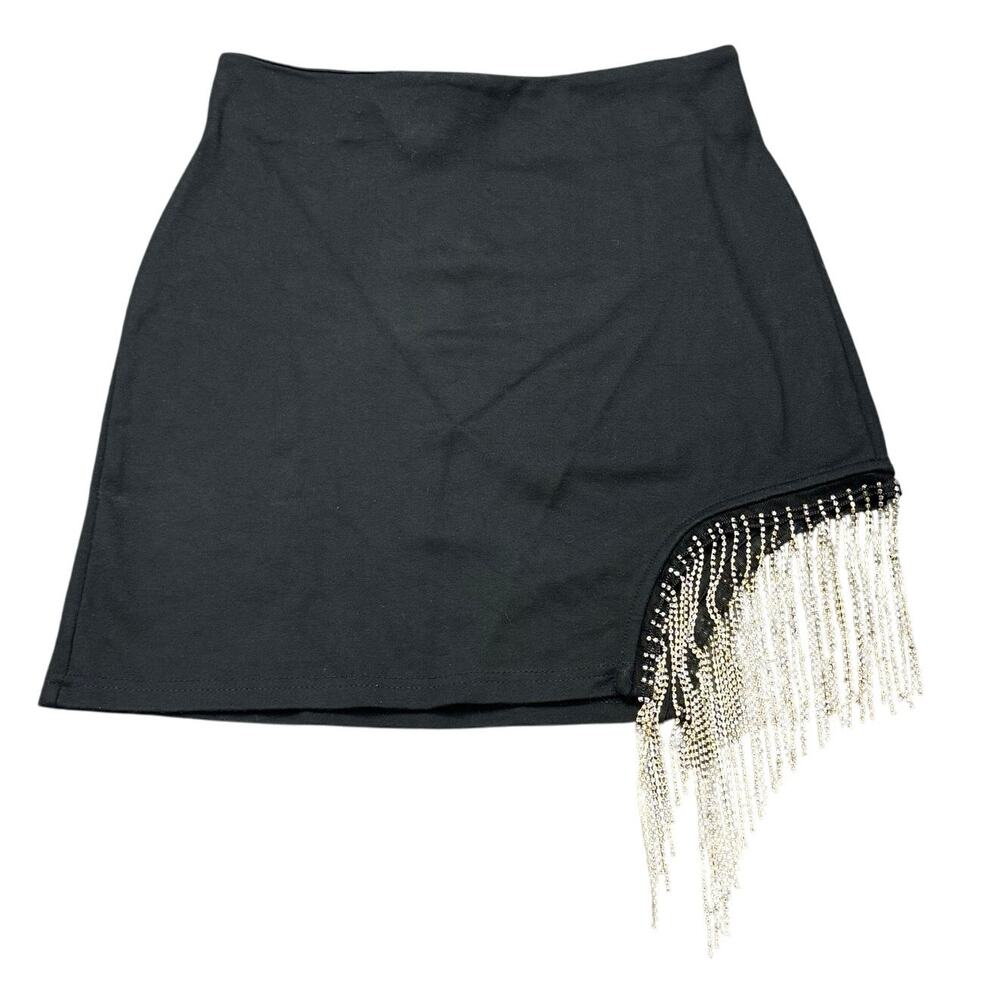 Shein Bodycon Black Split Rhinestone Fringe Skirt Womens SIze‎ S 4
